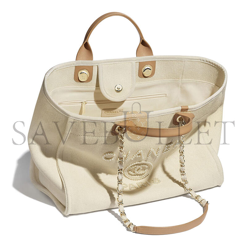 CHANEL LARGE DEAUVILLE BAG PEARL CANVAS A66941 (39*30*22cm)